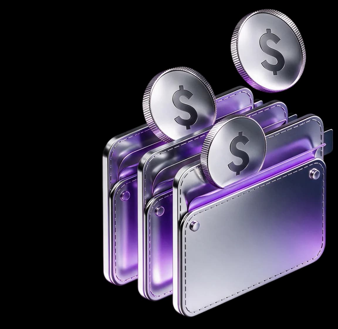 Metallic wallets with dollar coins