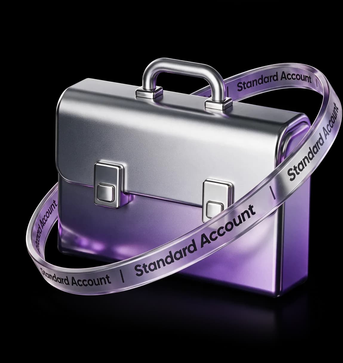 Silver briefcase wrapped in a “Standard Account” ribbon