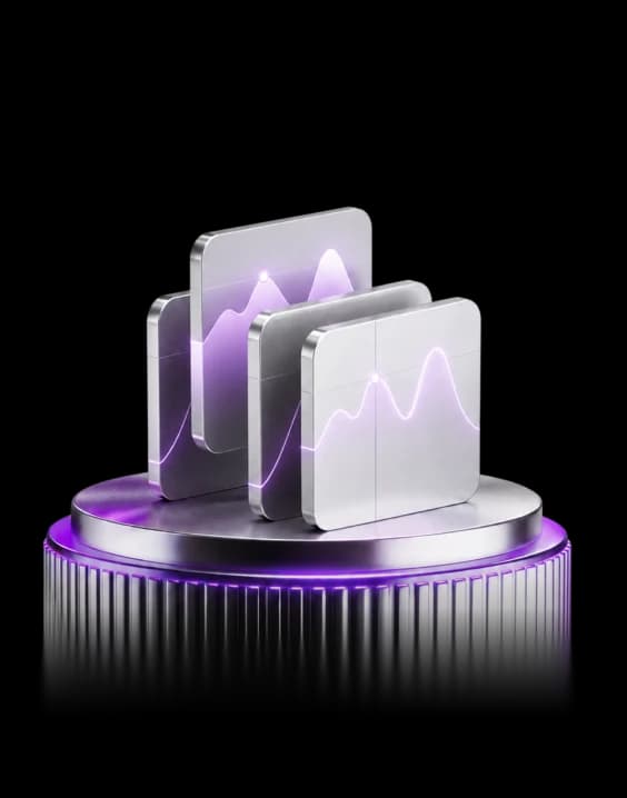 Stacked chart panels on a display pedestal